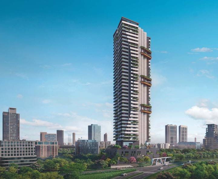 AVR Evania tower rising above the Kokapet skyline, Hyderabad