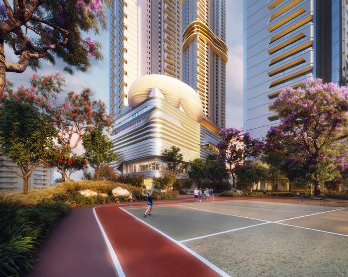 The standalone clubhouse at Cinq by Raghava seen from the sports courts