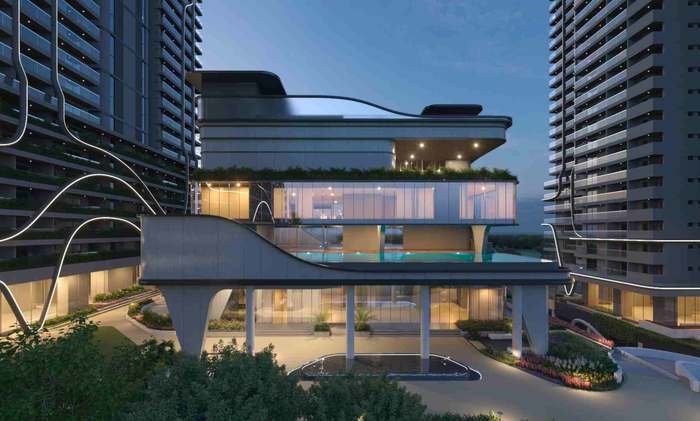 Club Grandé, the 1,00,000 sq.ft clubhouse at Fortune Suraj Bhan Grandé, seen from the podium