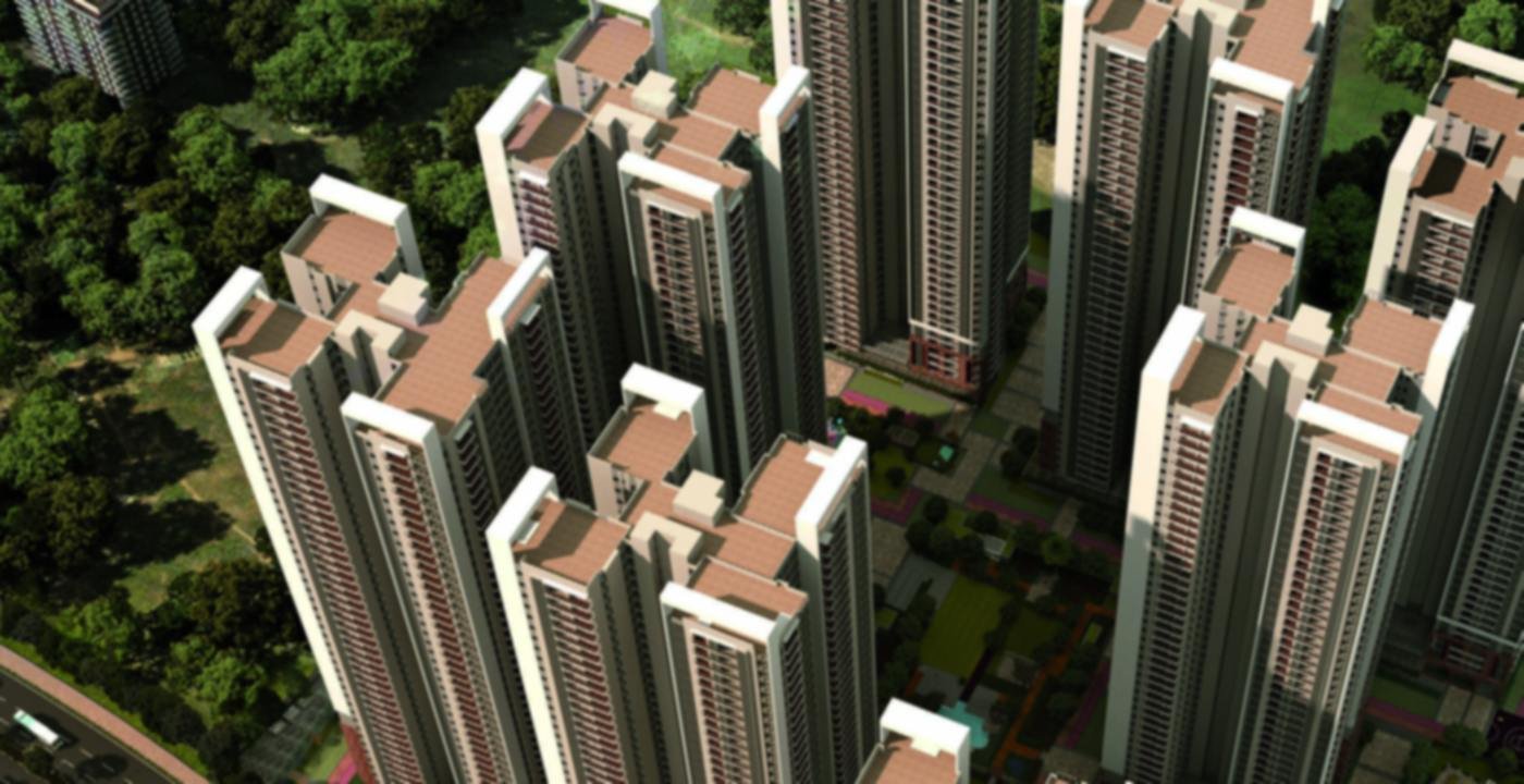 Aerial view of the eight residential towers of My Home Nishada at Kokapet, Hyderabad, set around the central park