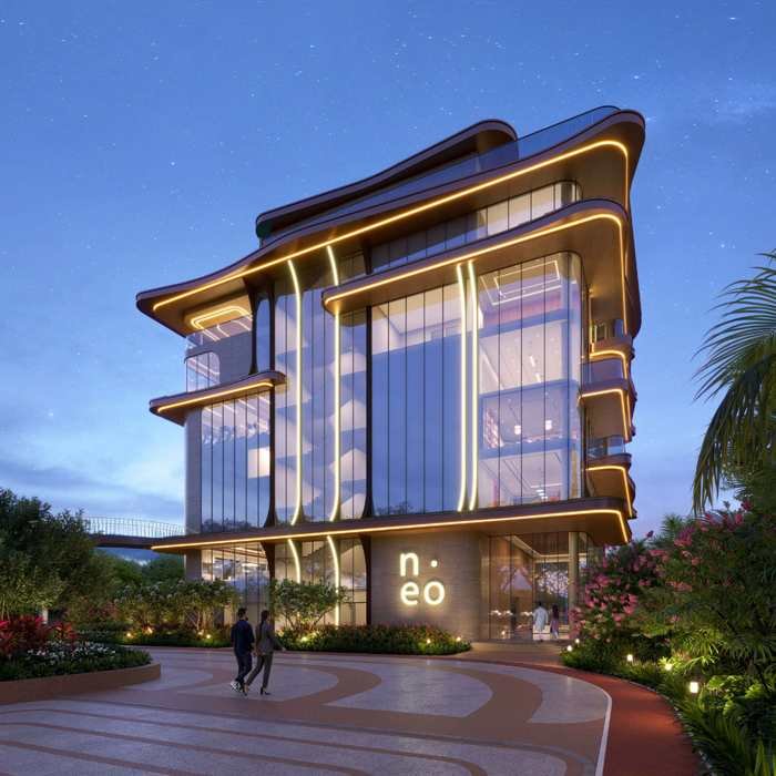Club Neo six level clubhouse building at NEO by Yula, Neopolis, Kokapet