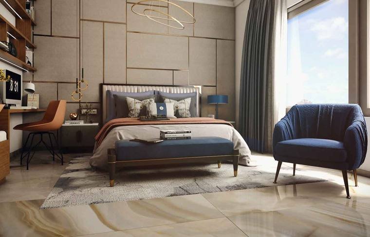 Bedroom interior set for a Prestige Clairemont apartment with study desk